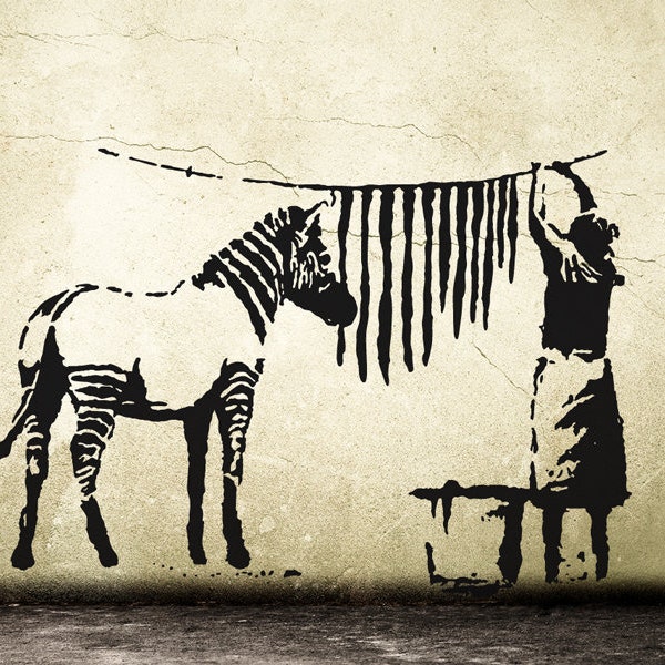 Banksy Wandtattoo Zebra Waschstation Wandsticker Streetart, Zebrastreifen Reinigung Graffiti Wandsticker, Urban-Office & Homeoffice-Dekor