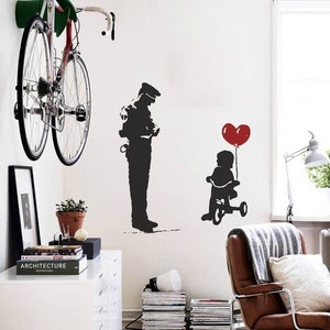 Banksy Wall Decal Cop and Girl with Heart Balloon, TRICYCLE COP Graffiti, Police Guard and Balloon Girl Street Art Wall Sticker, Urban-Decor image 2