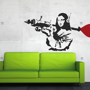 BANKSY Decal MONA LISA Heart Rocket, Street Art Heart Bomb Wall Decal, Graffiti Banksy Stencil Wall Sticker, Banksy Art image 3