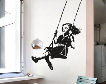 Banksy Decal Girl on a Swing, Wall Sticker Street Art, Banksy Wall Art, Graffiti, Vinyl Art, Urban-Interior by UrbanARTBerlin
