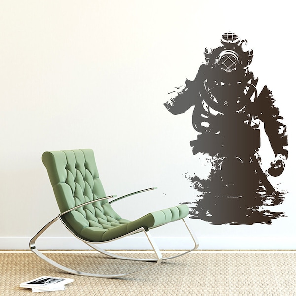 TAUCHER Wandtattoo Wall Art, Wandsticker Tiefseetaucher im Banksy Think Tank Style, Streetart-Stil Wandtattoo, Urbanes-Interior-Design