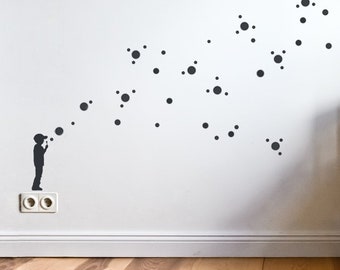 Wall Decal BUBBLE BOY, DIY Sticker, Soap Dots Wall Stickers, Soap Bubbles, Banksy Style Stencil Sticker, Graffiti, Urban Decor