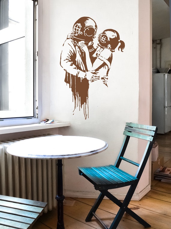 Urban Decor Banksy Decal THINK TANK LOVE Street Art Sticker Diver Wall Art Lovers-Graffiti Scuba Diving Tank Girl urban wall art