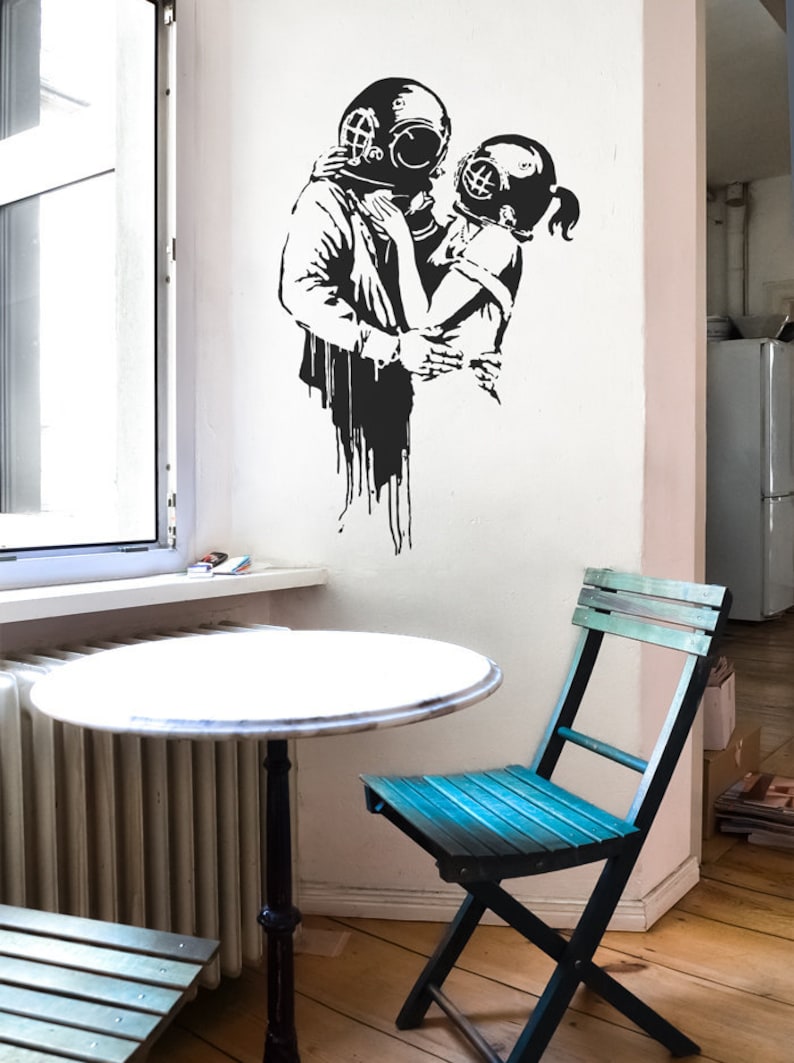 Urban Decor Banksy Decal THINK TANK LOVE Street Art Sticker Diver Wall Art Lovers-Graffiti Scuba Diving Tank Girl urban wall art
