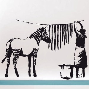 Banksy Decal Zebra Stripes Washing Laundry, Street Art Wall Decal, Graffiti Wall Sticker Vinyl by Urban Art Berlin image 4