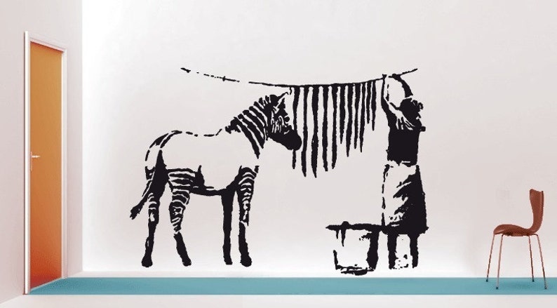 Banksy Decal Zebra Stripes Washing Laundry, Street Art Wall Decal, Graffiti Wall Sticker Vinyl by Urban Art Berlin image 4