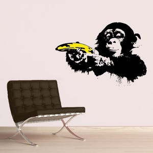 Banksy Monkey with Warhol Banana wall decal, popart, sticker, street art, urban wall art, vinyl art, grafitty, stencil