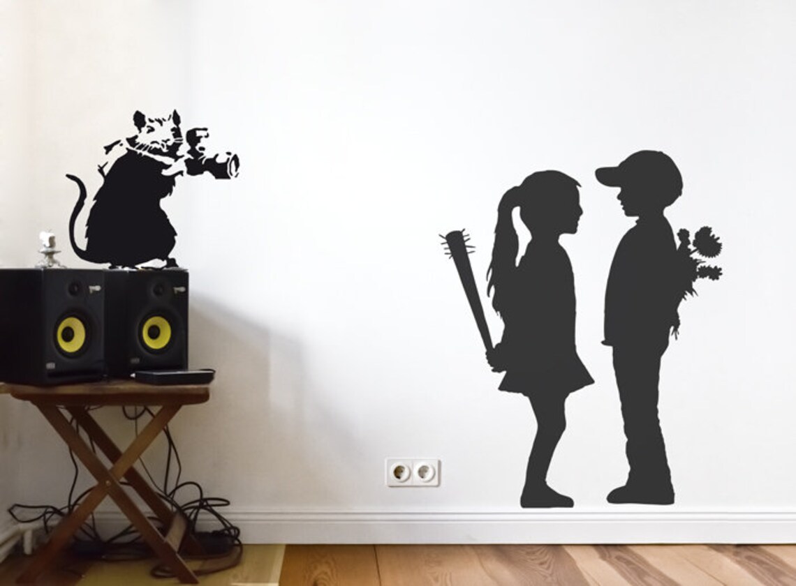 Wall Decal BANKSY Boy meets Girl LOVE HURTS Graffiti Wall | Etsy