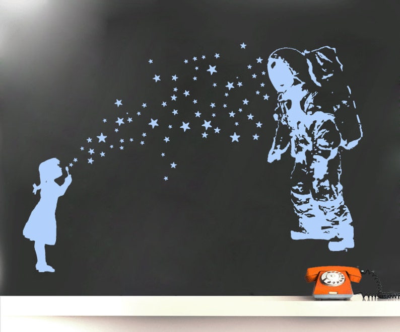 Wall Decal Astronaut's Daughter STAR BUBBLE LOVE, Wall Sticker Banksy Bubble Girl Style, Street Art Sticker, Graffiti Urban Wall Art image 2