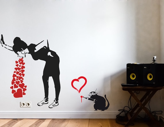 Banksy Wall Decal LOVE SICK GIRL Meets Heart Rat, Street Art Wall Sticker,  Graffiti Decal, Banksy Stencil Decal, Urban Art Decor 