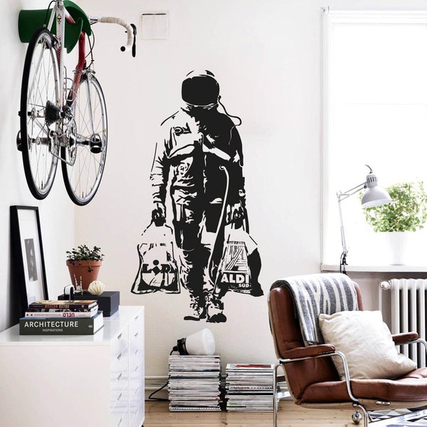 Wall Decal Banksy Astronaut, Street Art Wall-Decor, Spaceman, Graffiti Sticker, Banksy Wall Art, Stencil Decal, Office & Home-Decor