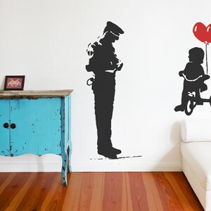 Banksy Wall Decal Cop and Girl with Heart Balloon, TRICYCLE COP Graffiti, Police Guard and Balloon Girl Street Art Wall Sticker, Urban-Decor image 7