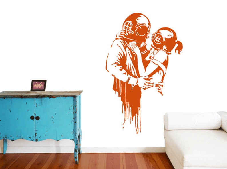 Urban Decor Banksy Decal THINK TANK LOVE Street Art Sticker Diver Wall Art Lovers-Graffiti Scuba Diving Tank Girl urban wall art