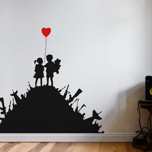 BANKSY naklejka ścienna Gun Hill z dziećmi i balonem w kształcie serca naklejka ścienna, sztuka uliczna Gun Hill Kids, Banksy Art, naklejka ścienna Save the Planet
