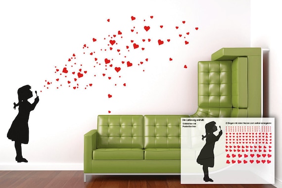 heart bubble girl wall decal diy heart wall stickers soap | etsy