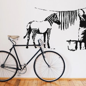 Banksy Decal Zebra Stripes Washing Laundry, Street Art Wall Decal, Graffiti Wall Sticker Vinyl by Urban Art Berlin image 3