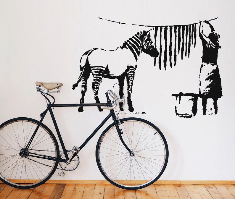 Banksy Decal Zebra Stripes Washing Laundry, Street Art Wall Decal, Graffiti Wall Sticker Vinyl by Urban Art Berlin image 3