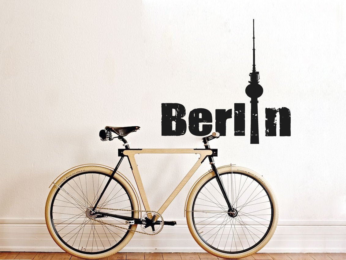 Wall Decal BERLIN Typo Vintage Style with TV Tower, Graffiti Berlin Quote Wall Sticker, Wall Art Berlin, Office Decor