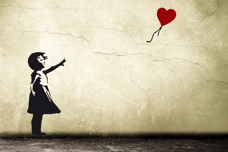 BANKSY GIRL Wandtattoo Ballon Mädchen mit Herz Luftballon | Etsy