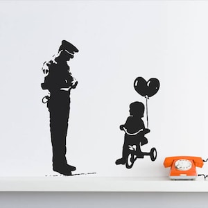 Banksy Wall Decal Cop and Girl with Heart Balloon, TRICYCLE COP Graffiti, Police Guard and Balloon Girl Street Art Wall Sticker, Urban-Decor image 6