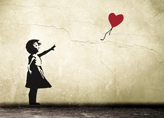 Banksy Wall Decal Balloon Girl With Heart, Banksy HOPE