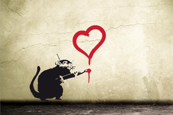 バンクg バンクシー LOVE RAT レッド 真っ赤ネズミ Banksy 'Love Rat