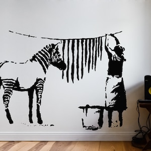 Banksy Decal Zebra Stripes Washing Laundry, Street Art Wall Decal, Graffiti Wall Sticker Vinyl by Urban Art Berlin image 2