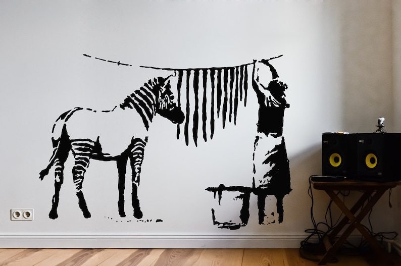 Banksy Decal Zebra Stripes Washing Laundry, Street Art Wall Decal, Graffiti Wall Sticker Vinyl by Urban Art Berlin image 2