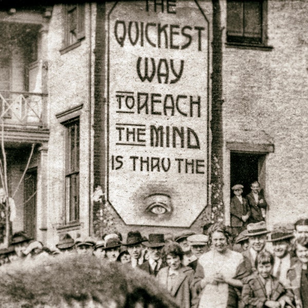 Vintage poster wall art print, gift photographer or artist, unique unusual black and white  antique sign "Quickest Way To Reach the Mind .."