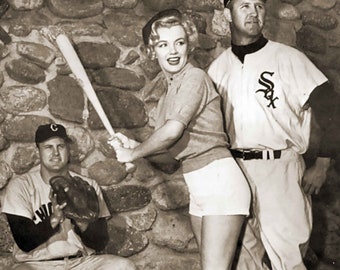 Marilyn and vintage baseball photography print poster Chicago wall decor gift for him fan black and white sports bar art team players