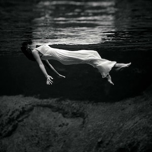 Vintage photo fine art photography black and white wall decor print Toni Frissell photograph woman floating underwater poster water 1940s image 1