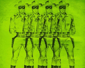 Pop art print poster retro wall decor Wild West Lone Ranger modern graphic cool movie modern vintage colorful green pink gray grey black