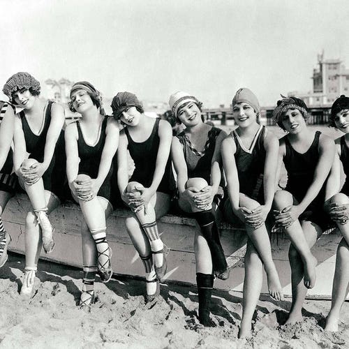 Vintage Photo Women Girls on Beach Jumping Balloons Wall Art | Etsy