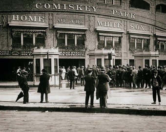 Chicago vintage baseball park print poster, old stadium fan gift, sports wall decor art antique photography ballpark, black and white