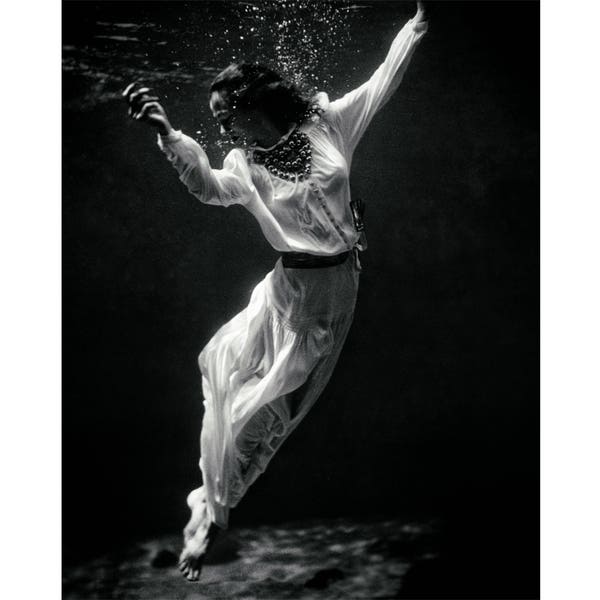 Vintage photo print underwater fine art fashion photography black and white 1940s Toni Frissell Vogue magazine wall decor poster