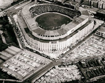 NY Stadium New York decor vintage baseball photo print poster fan gift black and white wall art sports landmark ballpark old NYC aerial shot