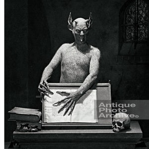Creepy vintage photo print scary strange wall decor macabre dark art devil with skull gothic occult Haxan horror movie poster satan