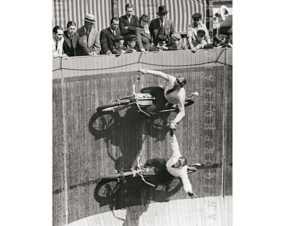 Wall Art Motorcycle Stunt Print Museum Quality Art Print Black and White Vintage Photo Vintage Motorcycle 1936 Daredevil