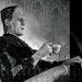 Weird vintage photo Frankenstein Halloween wall decor print black and white poster Boris Karloff strange unusual drinking tea cup unique art 