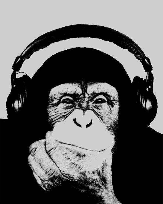 Monkey Art Print Pop Art Poster Chimp Chimpanzee Headphones Cool
