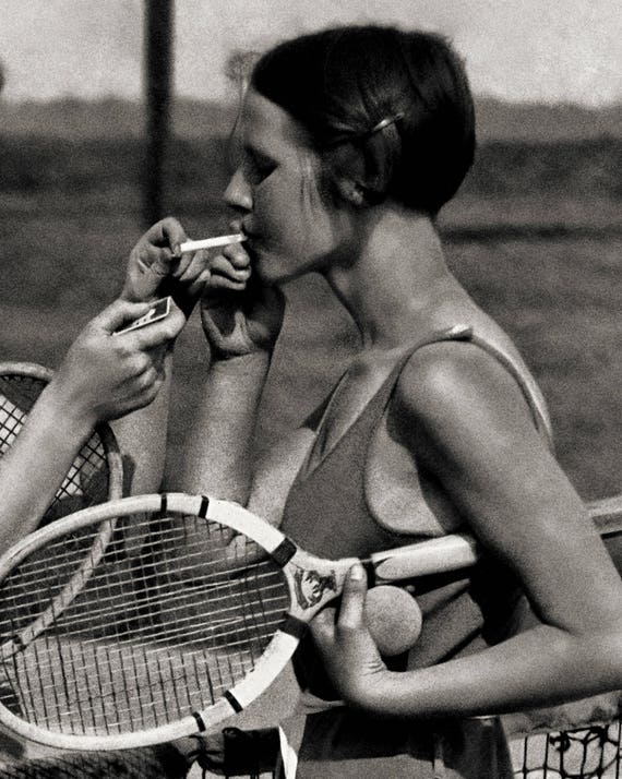 Vintage Tennis Photo Print Women Smoking Players Gift Wall 