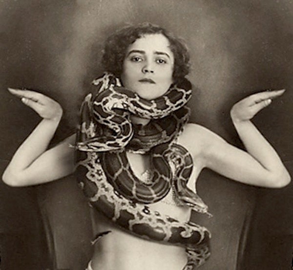 Vintage photo snake charmer circus performer print poster art python …