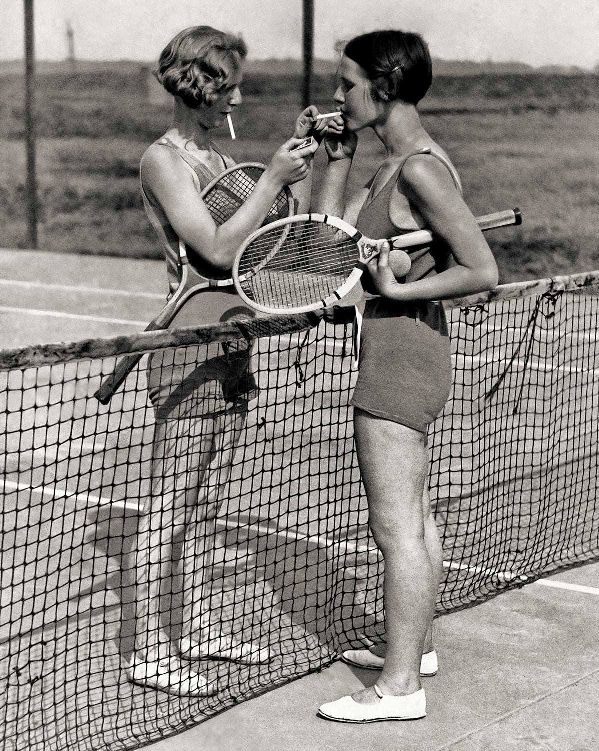 Vintage Tennis Photo Women Smoking Cigarettes Print Players photo