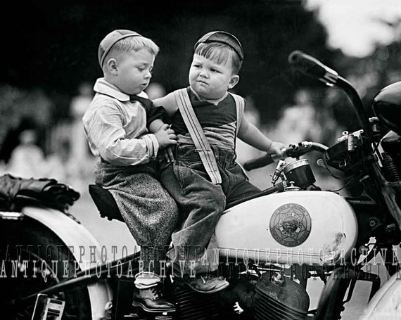 Little Rascals Vintage Motorcycle Print, Biker Gift Rider Brother