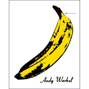 Banana print kitchen wall decor pop art poster. Bright yellow, white and black fruit print. modern, fun food art, house gift for home.