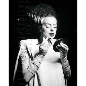 Weird vintage photo Bride of Frankenstein wall decor print black and white poster strange art unique gift makeup artist gothic glam for her