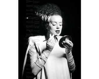 Weird vintage photo Bride of Frankenstein wall decor print black and white poster strange art unique gift makeup artist gothic glam for her