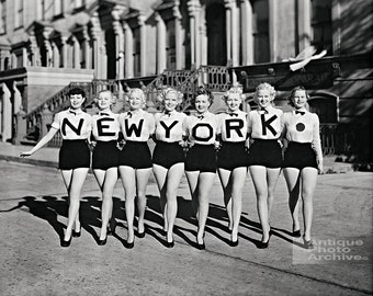 New York wall art vintage photography print NYC black and white poster chorus line dancers Broadway women girls home decor NY gift old