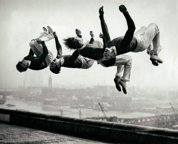 Vintage Photo Print Wall Decor Black and White Photography Friends Boys Men  Having Fun Playing Happy Back Flip Flipping Unusual Poster Art -   Ireland