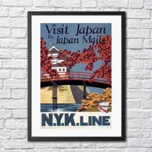 Japan vintage travel poster print travel art wall decor cruise tourism travel ad retro illustration